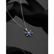 925 Ayar Safir Taşlı Rodyum Lotus Çiçeği Gümüş Kolye