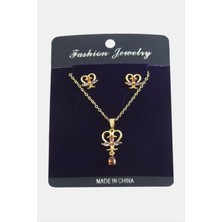 Ds-Derin Kalp Zirkon Taşlı Set Kolye-Kırmızı