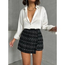 Iki Düğmeli Ch Kumaş Şort Etek Siyah H26414