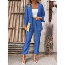 Kadın Önü Açık Ceket ve Pantolon Dokuma Kumaş Ikili Takım