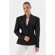 Beli Oturtmalı Ceket Sıyah