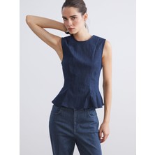 Lc Waikiki Yeni Sezon Bisiklet Yaka Peplum Jean Bluz