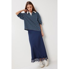 Dantel Detaylı Saten Midi Etek LDP0085 Lacivert