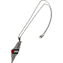 Filistin Haritası Içinde Bayrak Paslanmaz Gümüş Rengi Zinciri Unisex Kolye 44 cm J300019