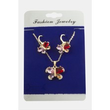 Ds-Derin Kelebek Zirkon Taşlı Set Kolye-Yeşil