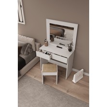 DF02109B Aynalı Puflu Beyaz Makyaj Masası