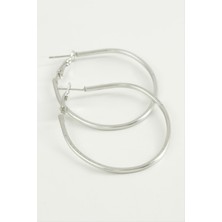 Ds-Derin Oval Halka Küpe 5 Cm-Gümüş Rengi