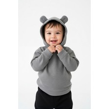 Erkek Çocuk Ayıcık Kulaklı Pamuklu Gri Kapüşonlu Sweatshirt