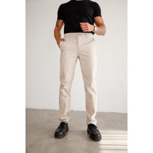 Erkek Armürlü Slim Fit Bej Pantolon