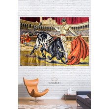 Vintage Serisi Matador ve Boğa Duvar Halısı Duvar Örtüsü Wall Tapestry