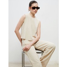 Lc Waikiki Yeni Sezon Bisiklet Yaka Yırtık Detaylı Keten Karışımlı Bluz