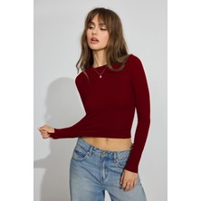 Bordo Bisiklet Yaka Slim Fit Kadın Body MG2564