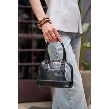 Siyah Kadın Şeffaf Mini El ve Omuz  Çantası