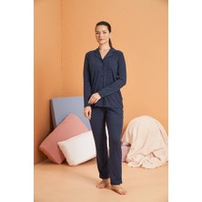 Pjs Kadın Lacivert Uzun Kollu Pijama Takımı 28090