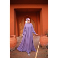 Navra Lila Fırfırlı Robalı Elbise 5062