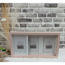 3'lü Kaydırmalı Pembe Renkli Ahşap Çerçeve Dekor