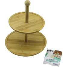 Yuvarlak  2 Katlı Ahşap - Bambu Servis Sunum Tahtası Çap: 20CM -- ÇAP:25CM (5250)