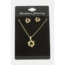 Ds-Derin Çiçek Zirkon Taşlı Set Kolye-Yeşil