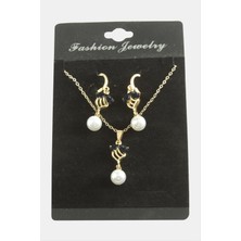 Ds-Derin Çiçek Inci Zirkon Taşlı Set Kolye-Yeşil