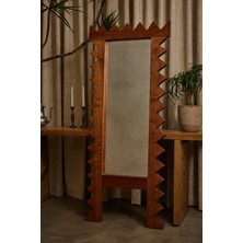 Doğal Koyu Ahşap Dişli Çerçeveli Dekoratif Boy Aynası