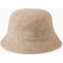 Lüks Alpaka Yün Kova Şapka - Camel Kışlık Boho Bucket Hat