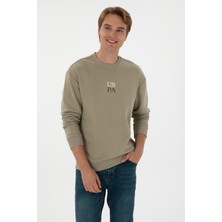 U.S. Polo Assn. Erkek Bisiklet Yaka Comfort Fit Açık Haki Basic Sweatshirt 50313760-VR183