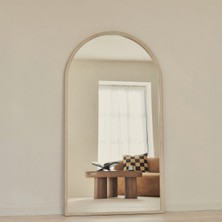 Ekru Ahşap Tam Boy Kemerli Ahşap Boy Aynası 175CM x 95CM