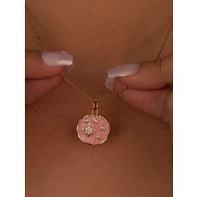 Pembe Pusula Yıldız Çelik Gold Kolye Hediyelik Zarif Ince Zincir Günlük Trend Kolye