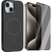 Vendas iPhone 14 Kılıf M-Safe Şarj Özellikli Metal Kamera Çerçeveli Zore Edi Silikon Kapak + Hayalet Ekran Koruyucu