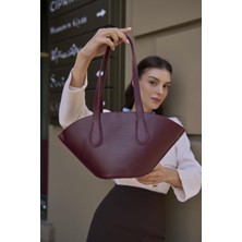 Bordo Kadın Deri Görünümlü Shopper Çanta