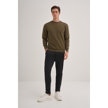 Cazador 56150 Haki Erkek Bisiklet Yaka Şardonlu Slim Fit Sweatshirt