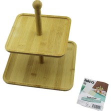 Kare  2 Katlı Ahşap - Bambu Servis Sunum Tahtası 20X20CM -- 25X25CM (5250)