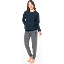 U.s Polo Assn. 20125 Kadın Ince Polar Uzun Kollu Bisiklet Yaka Paçası Bantlı Rahat Ev Giyim-Lacivert