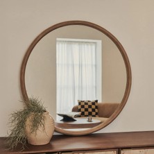 Büyük Sıcak Ahşap Yuvarlak Duvar Aynası 100CM x 100CM
