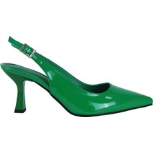 Kadın Yeşil Rugan Arkası Açık Topuklu Ayakkabı