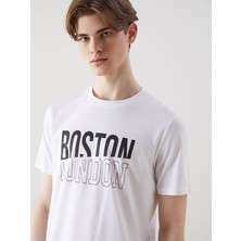 Lc Waikiki Yeni Sezon Bisiklet Yaka Boston London Baskılı Penye Erkek Tişört