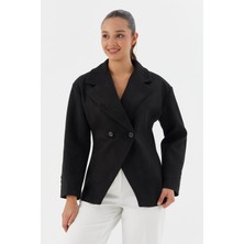 Kruvaze Kapama Süet Ceket Sıyah