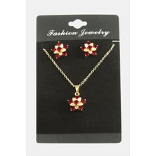 Ds-Derin Çiçek Zirkon Taşlı Set Kolye-Renkli