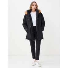 Jimmy Key Siyah Yandan Cepli Kapüşonu Kürk Detaylı Puf Mont