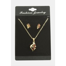 Ds-Derin Çiçek Zirkon Taşlı Set Kolye-Yeşil