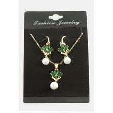 Ds-Derin Çiçek Inci Zirkon Taşlı Set Kolye-Gümüş Rengi