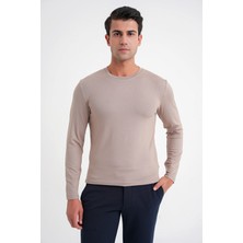 Efor Erkek Slim Fit Esnek Pamuklu Uzun Kollu Vizon Tişört Ts 870