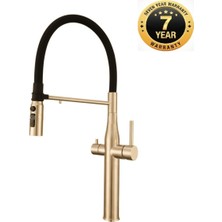 OEM Mutfak Evye Bataryası Dual Flow Su Arıtma Çıkışlı Spiralli ve Fiskiyeli Mat Gold 7 Yıl Garanti Ithal