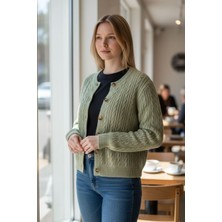 Bisiklet Yaka Düğmeli Kadın Hırka Kazak