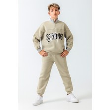 Erkek Çocuk Brooklyn Stay Strong Baskılı 3 Iplik Kalın Kışlık Eşofman Takımı AK4225