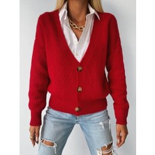 Kadın Düğme Detay Triko Hırka