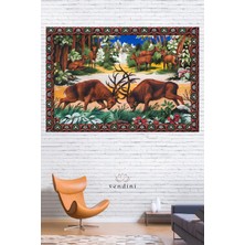 Vintage Serisi Geyiklerin Mücadelesi Duvar Halısı Duvar Örtüsü Wall Tapestry