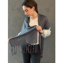 Penye Boncuklu Tasarım Kadın Şal Fular 160X40 cm