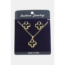 Ds-Derin Çiçek Zirkon Taşlı Set Kolye-Yeşil