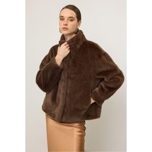 Hakim Yaka Exclusive Kürk Görünümlü Ceket Kahve 1005